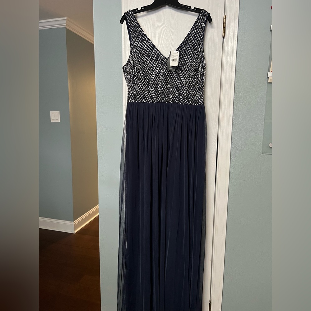 Adrianna Papell navy formal beaded dress